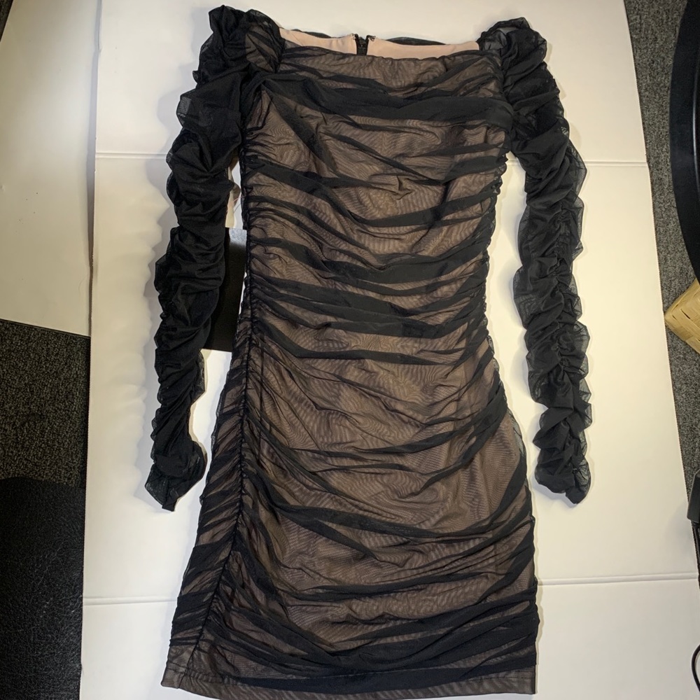 Bebe gathered off the shoulder black dress
